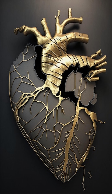 Anatomical heart in dark kintsugi.