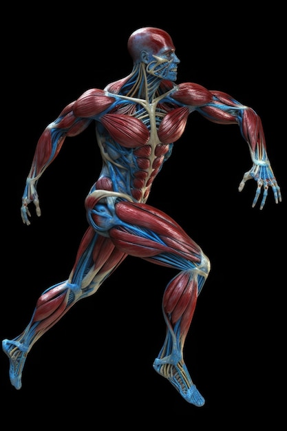 Anatomical human body with muscular and circulatory systems Generative AI