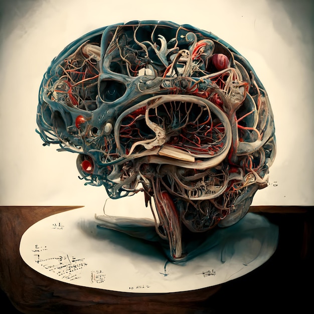 Anatomical model of human heart 3D illustration Vintage style