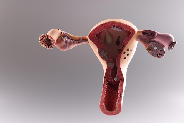 Anatomical model of uterus and ovaries woman reproductive organs