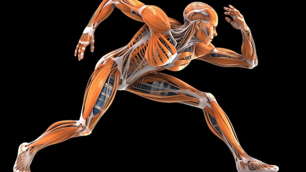Foto struttura anatomica del sistema muscolare del corpo umano sfondo scuro mockup banner intestazione con copia