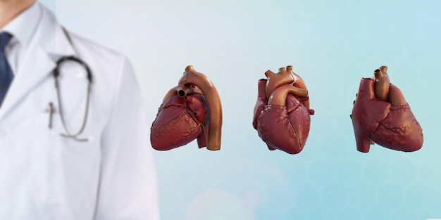 Anatomie van het hart Het hart van een persoon vanuit verschillende invalshoeken op een transparante achtergrond 3D renderen