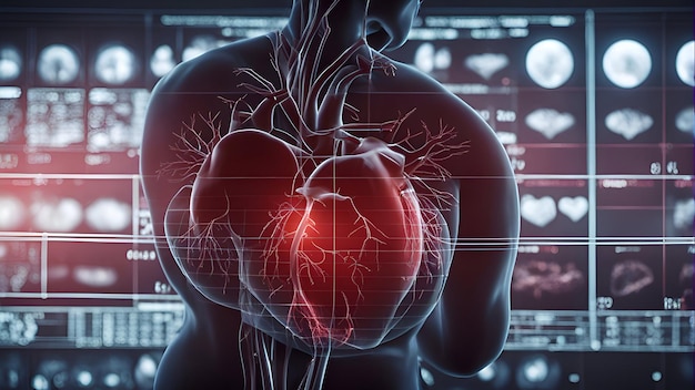 Anatomie van het menselijk hart 3D-weergave getoneerd beeld dubbele belichting