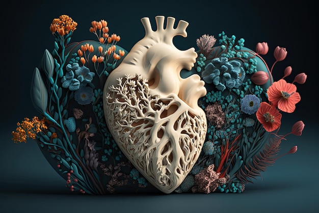 Anatomisch gevormd hart met bloemenconcept liefde Generatieve AI