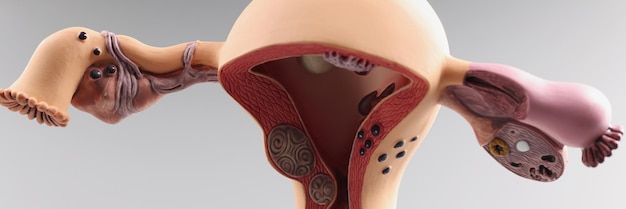 Anatomisch model van de baarmoeder en eierstokken van de vrouw menselijke voortplantingsorganen