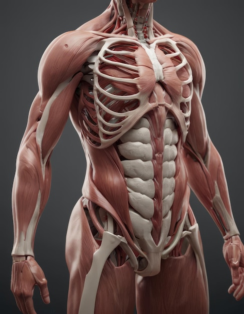 Anatomy human body model inthe class room on white backgroundPart of human body model with organ systemHuman muscle modelMedical education concept