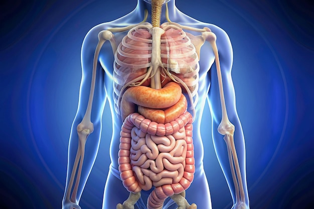 Photo anatomy of human body with digestive system 3d illustration