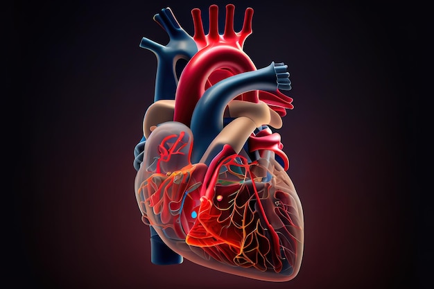 Anatomy of human heart on ecg medical background Generative Ai