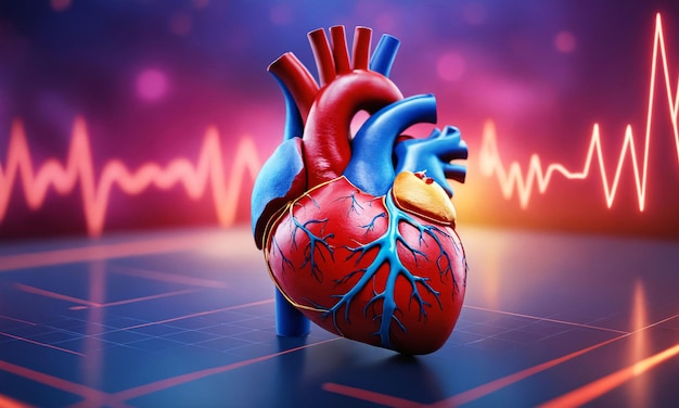 Anatomy of human heart on ecg medical background