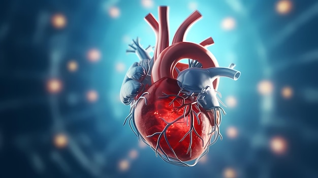 의료 배경에 인간의 심장의 해부학 3d 렌더링 생성 Ai