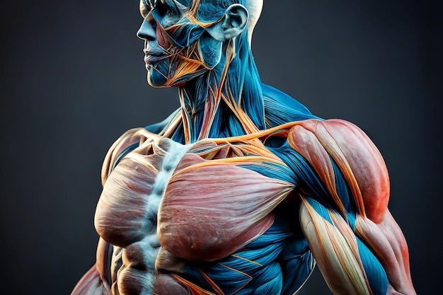 Anatomy human muscles on a dark background