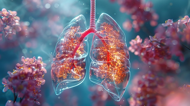 Photo anatomy of the human respiratory system lungs in 3d