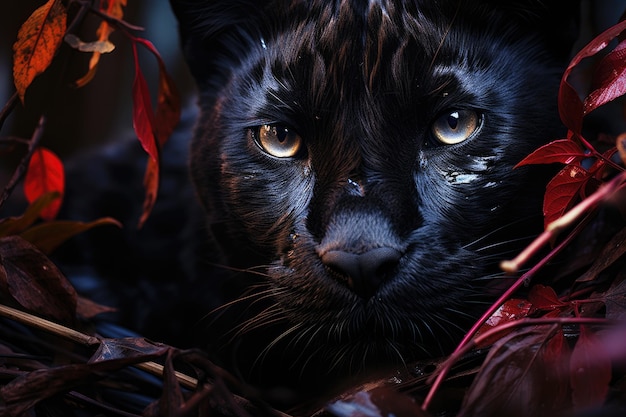 Ancestral Black Panther emerges in a magic jungle generative IA