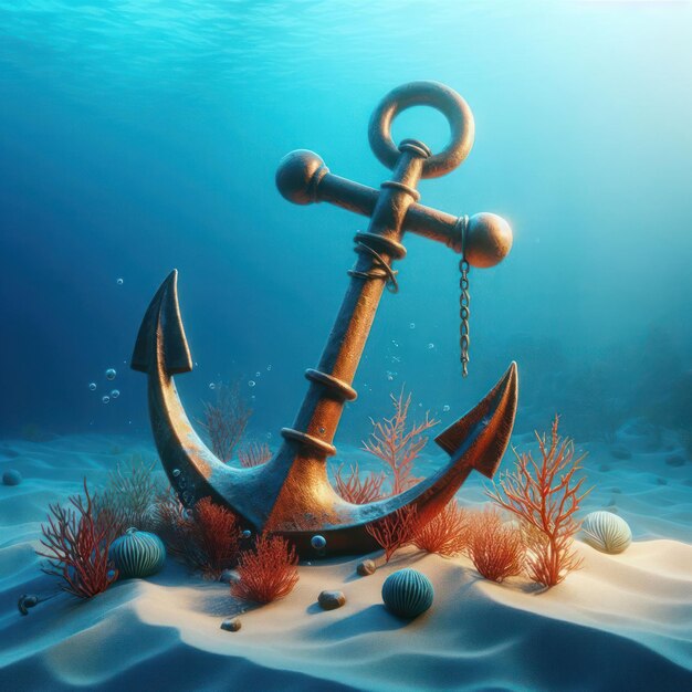 An anchor lying on the seabed