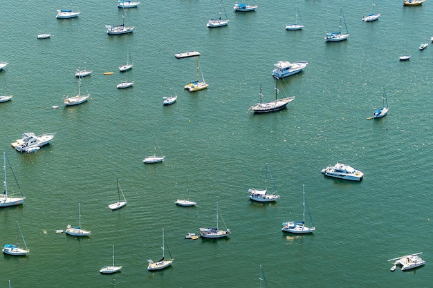 Anchored ships on the open sea