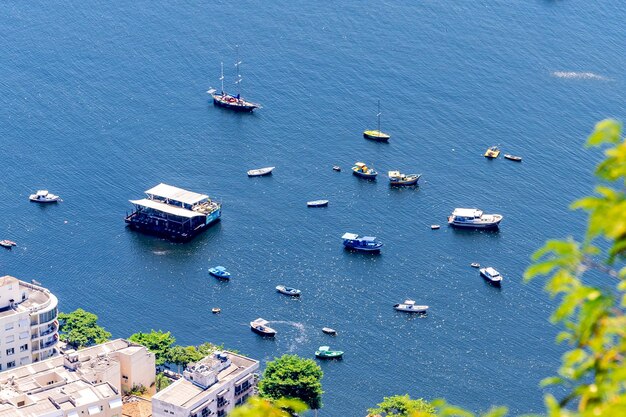 Anchored ships on the open sea