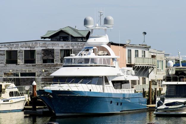 Anchored yacht in Boston America