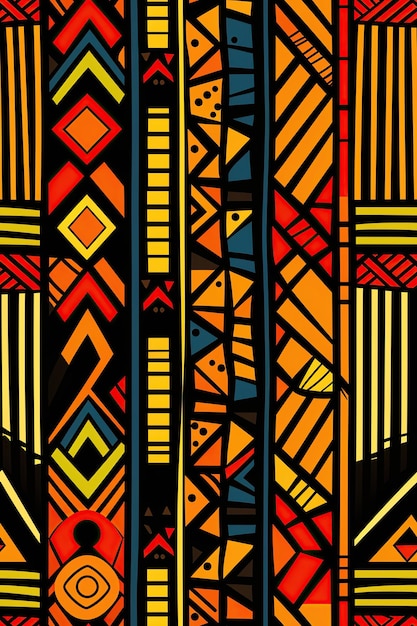 ancient african egyptian ethnic gold seamless pattern on a black background with tribal symbols