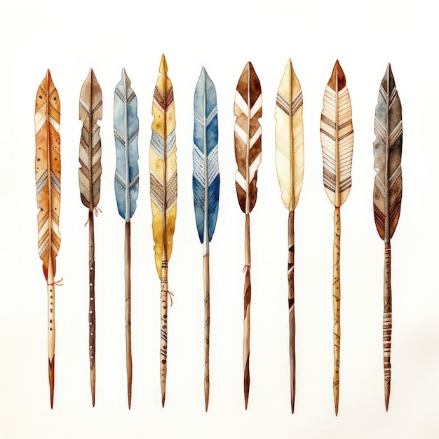 Ancient Arrows in Vivid Watercolors 500 BC Masterpieces on White Background 300 DPI