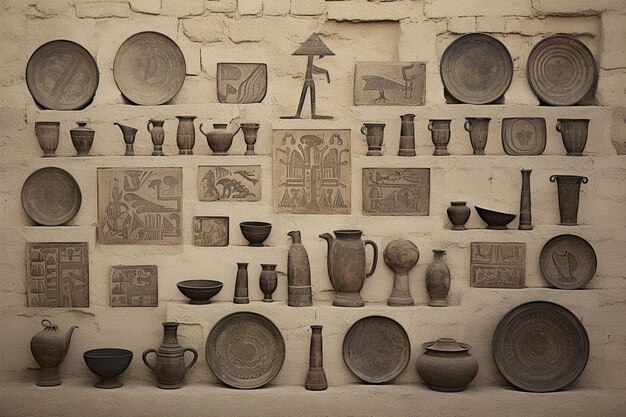 Photo ancient artefacts array museum wall photo