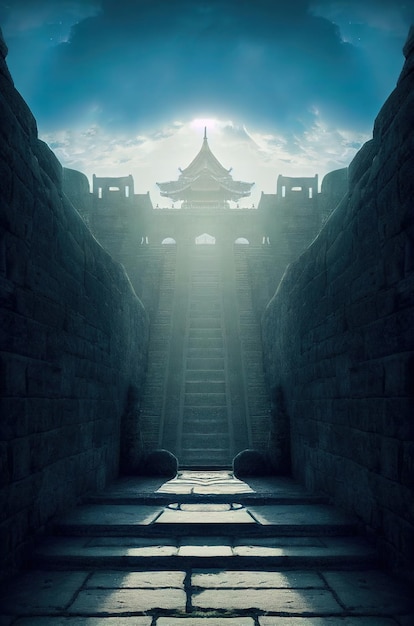 Древний азиатский замок 3d проиллюстрирован