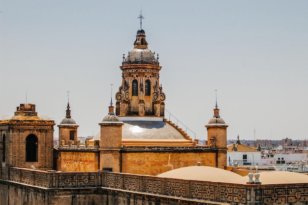 An ancient beautiful building the European architecture of the city of Sevilla