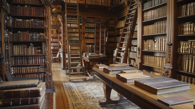 Ancient Books Adorn the Library Carefully Arranged with Classics and Rare Gems