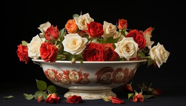 an ancient bowl with white and red beautiful fresh