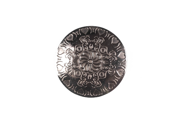 ancient bronze shield on white isolated background