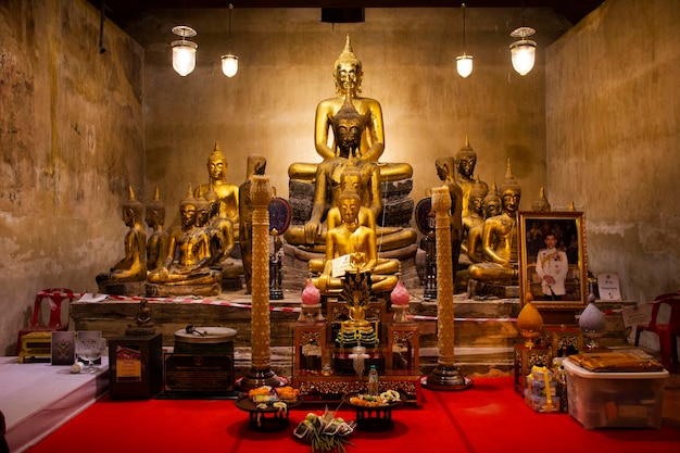 Ancient buddha god deity angel statue for thai people traveler travel visit and blessing respect praying with holy mystery at Wat Prasat antique temple pagoda on November 82022 in Nonthaburi Thailand