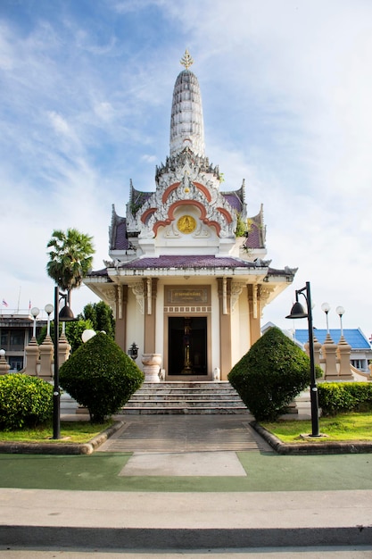 Ancient building of antique chumphon city pillar shrine for thai people travelers visit travel and respect praying blessing wish mystery myth old deity angel on October 11 2023 in Chumphon Thailand