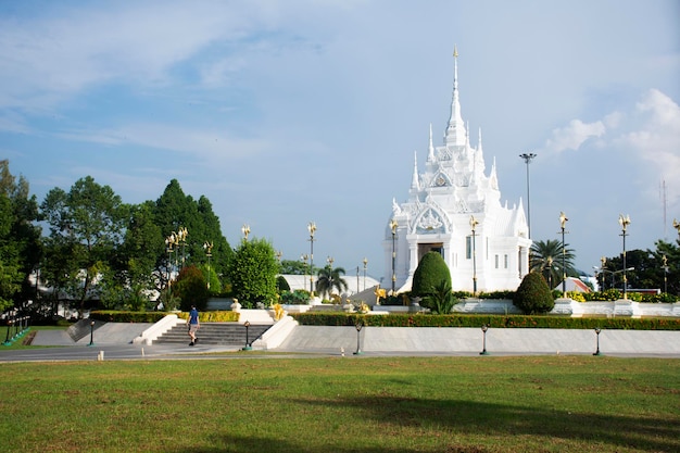 Ancient building of antique Suratthani city pillar shrine for thai people travelers visit travel and respect praying blessing wish holy mystery myth to old deity angel worship in Surat Thani Thailand