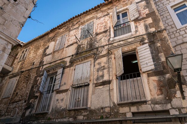 Ancient building facade in the Old City of Trogir, Croatia