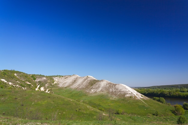 Ancient chalk mountains in central Russia