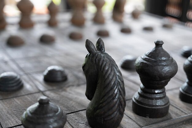 Ancient chess pieces made of wood