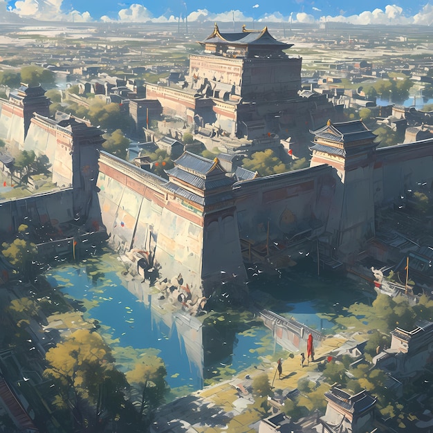 Иллюстрация древнекитайского городского пейзажа