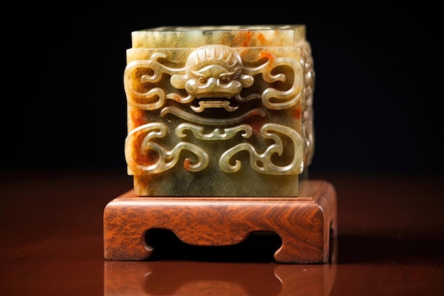 Ancient chinese jade seal with ornate design created with generative ai