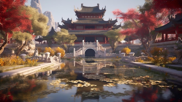 Ancient Chinese palace and gardens ai generate