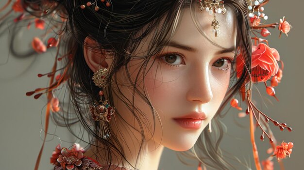 Photo the ancient chinese people acp artwork a beautiful woman princess beauty concept illustration cartoon backgrounds and character designs for a video game