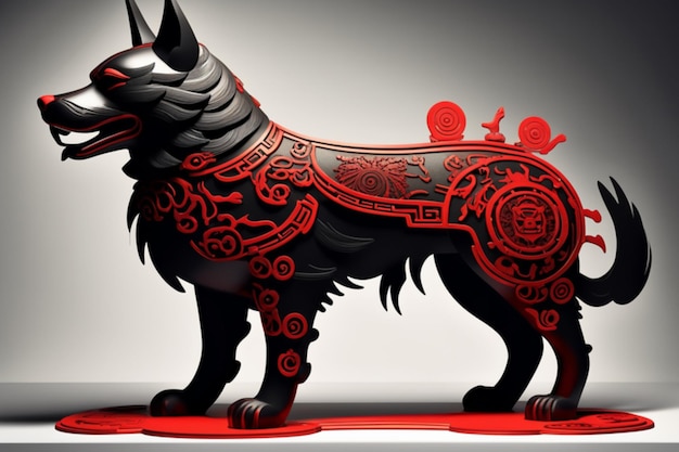 Ancient Chinese style dog king totem silhouette detailed perfect compositionline graphic