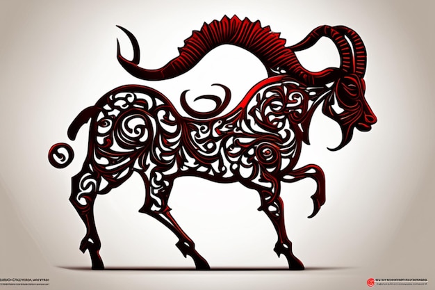 고대 중국 스타일 염소 왕 토템 실루엣 자세한 완벽한 컴포지션 라인 그래픽