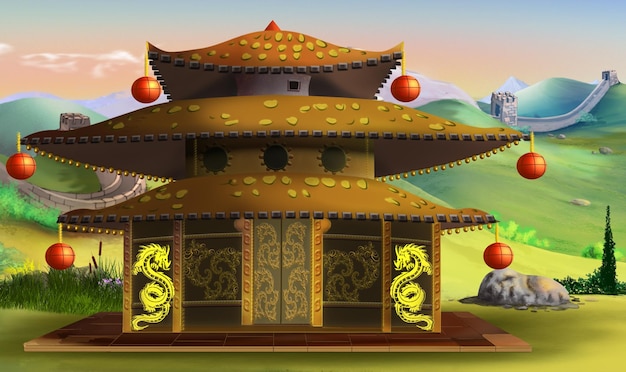 Ancient chinese temple illustration