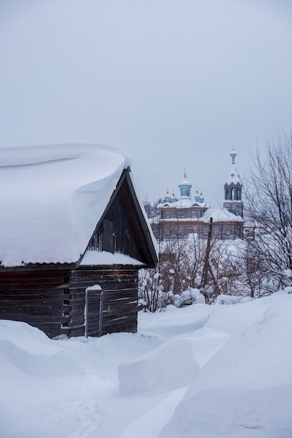 Ancient Church of tof Elijah the Prophet in Cherdyn in winter Perm region Russia