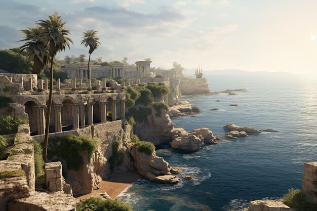 Photo ancient city of carthage ruins against the generative ai