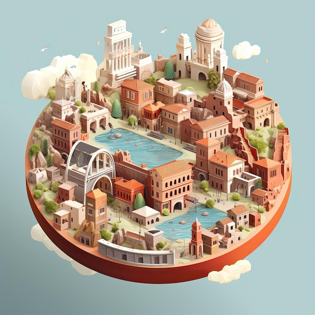 Ancient city isometric view 3d vector isometric illustration