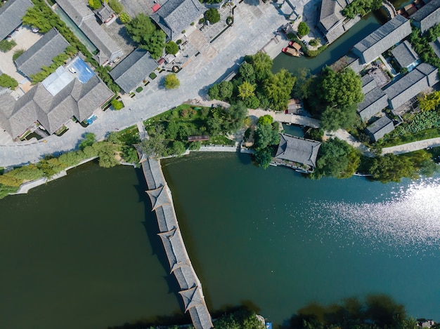 The ancient city of Taierzhuang, Shandong, China from the perspective of aerial photography