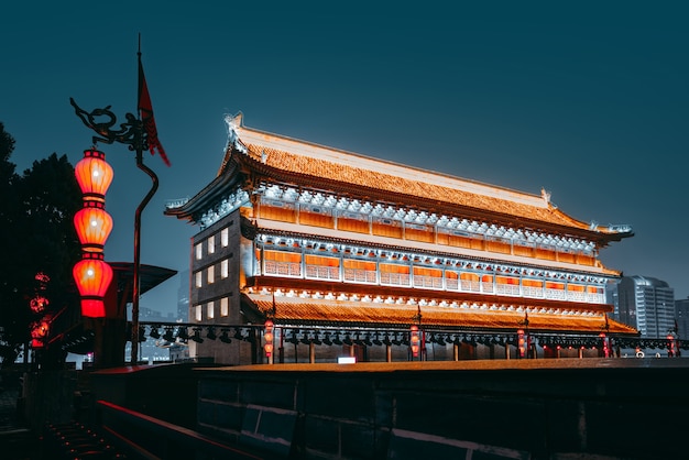 Ancient city wall at night, Xi'an,China