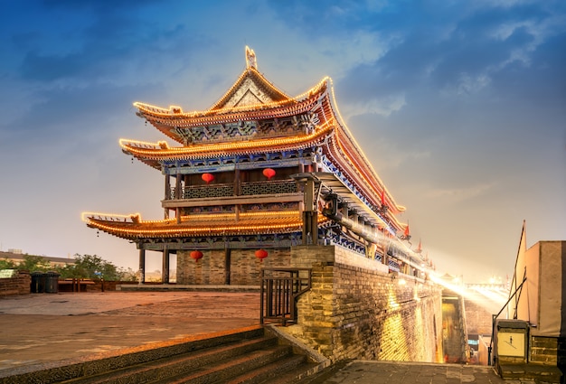 Ancient city wall at night, Xi'an,China