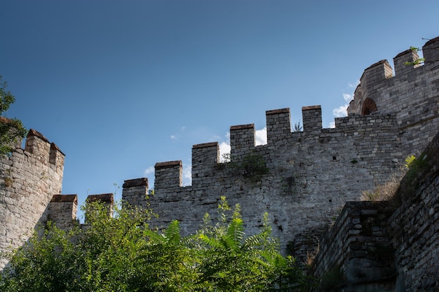 The ancient city walls of Constantinople in Istanbul Turkey