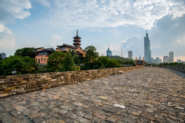 Ancient city walls and temples in Nanjing, China